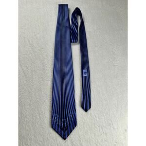Gianni Versace Vintage 90s Medusa Head Blue Striped 100% Silk Tie Made in Italy